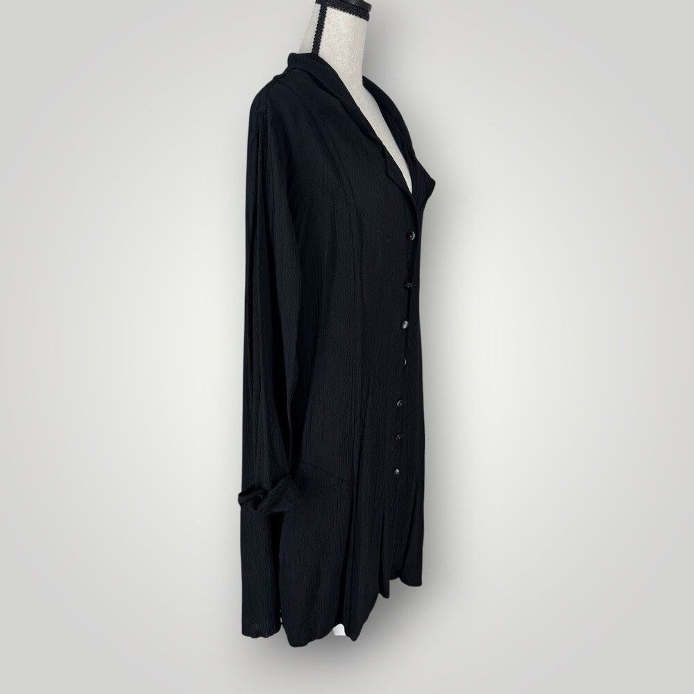 Vintage FLAX by Jeanne Engelhart Crinkled Rayon Duster Jacket – Black M - Picture 3 of 7